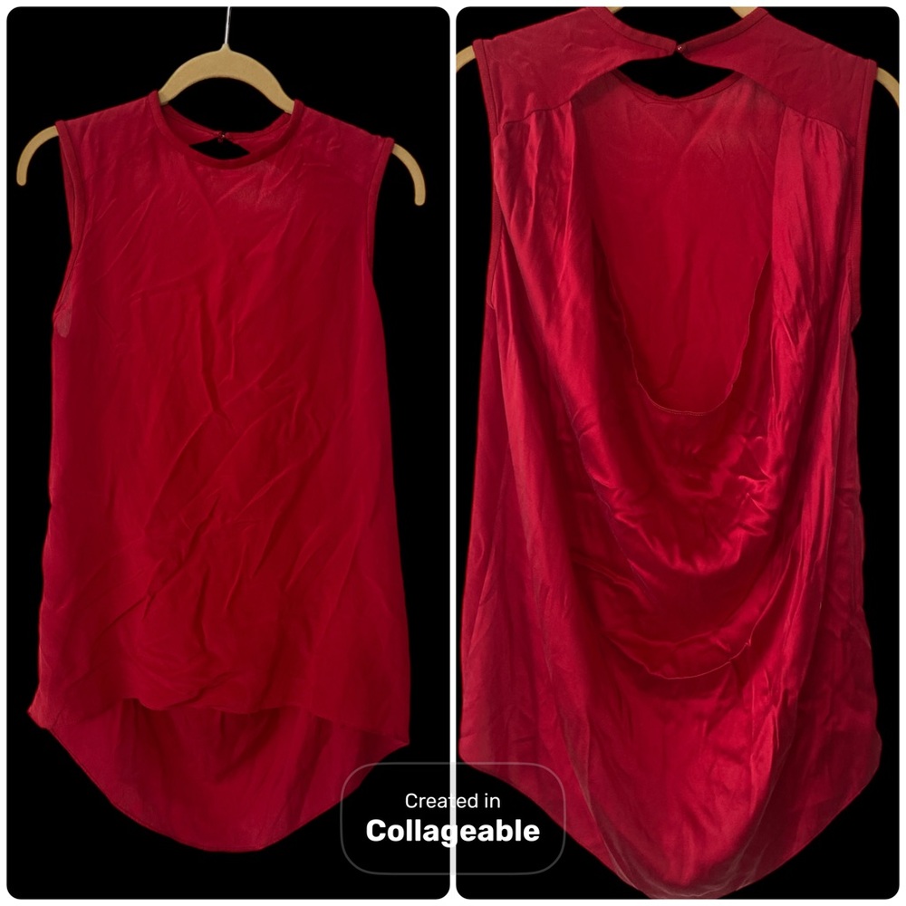 Alice + Olivia Red Silk Hi-Low Tank Top | Open Back | XS | Designer Blouse